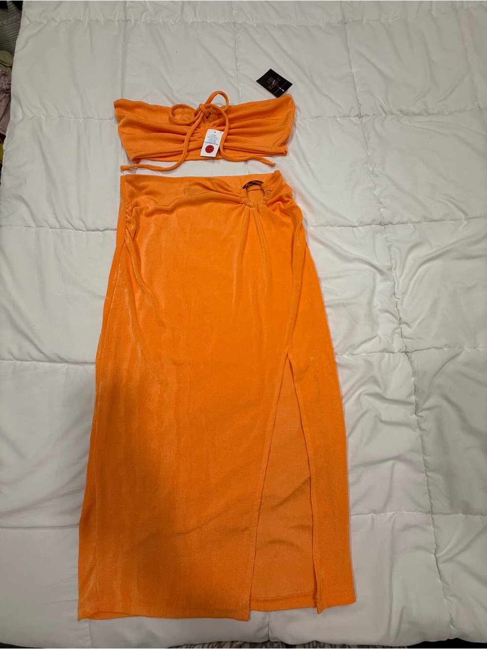 Almost Famous Vibrant Orange Midi Skirt with Front Slit